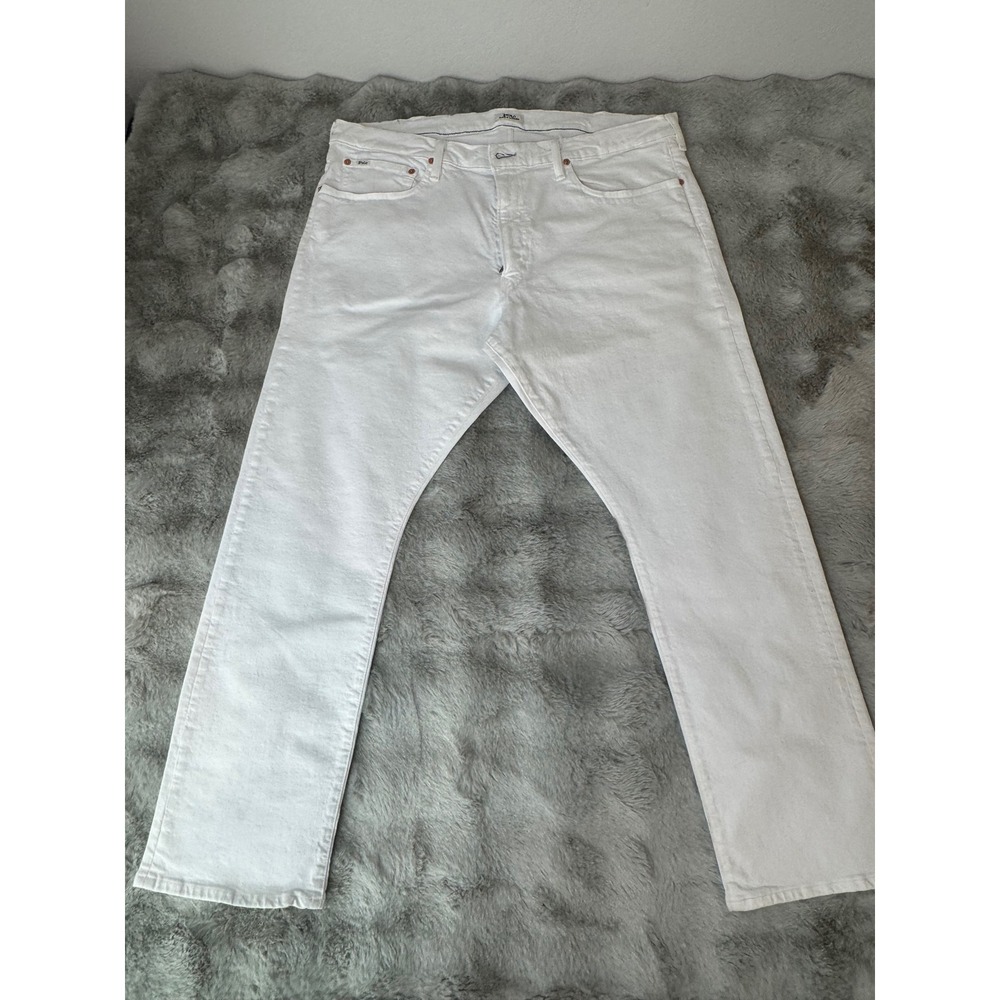 Polo Ralph Lauren Varick Slim Straight Jeans White Denim Mens 40x30-0639 - Picture 2 of 7